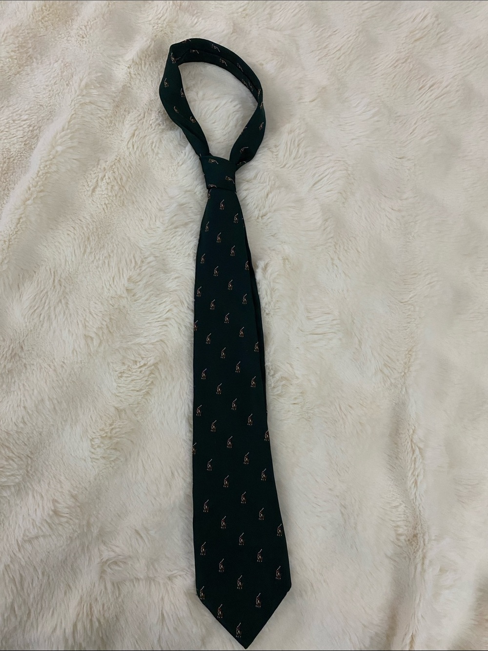 Vintage Polo Ralph Lauren Silk Tie Hand Made in Italy Green Embroidered Motif